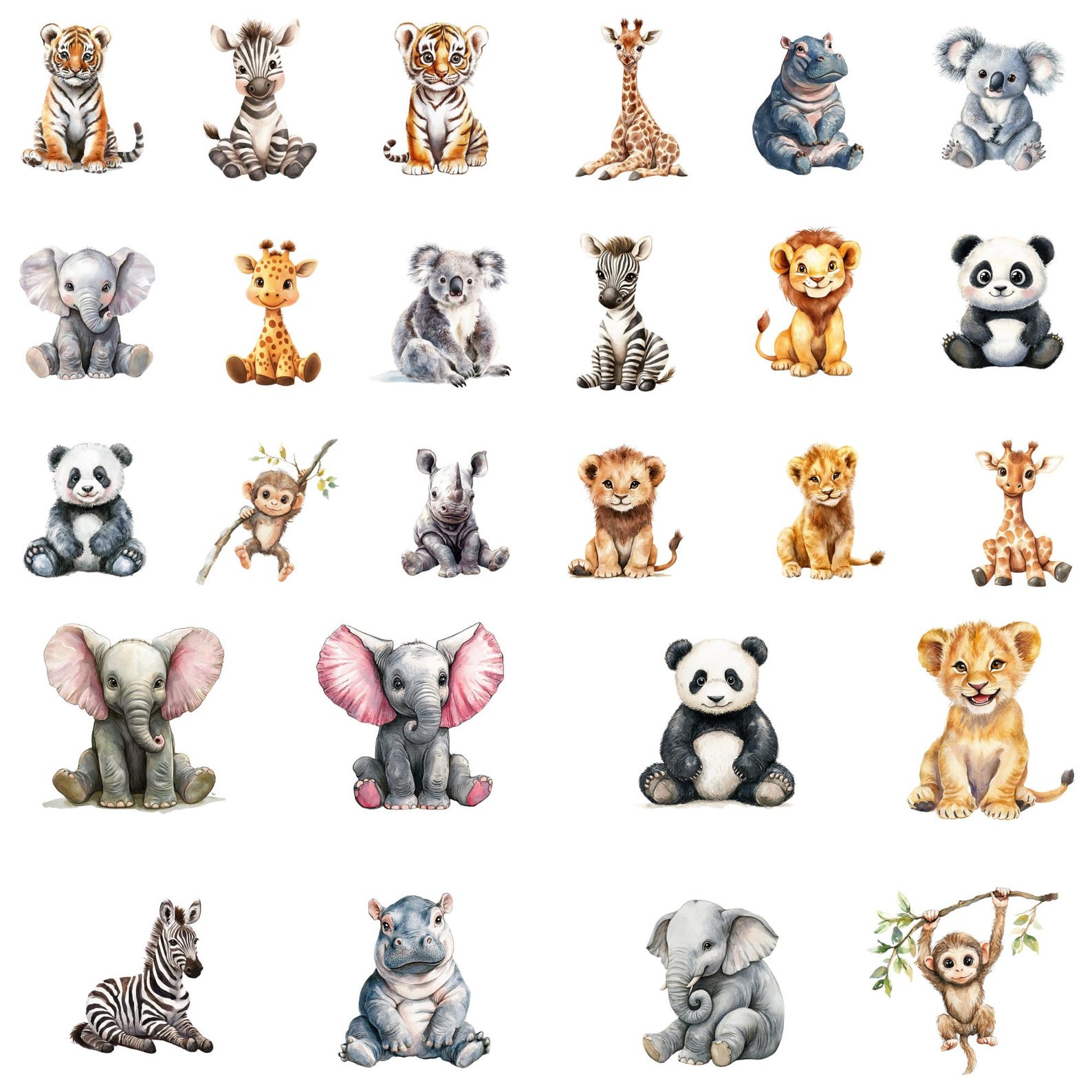 20+ Safari Animal Clipart Bundle, Watercolor Animals Png, Cute Jungle ...