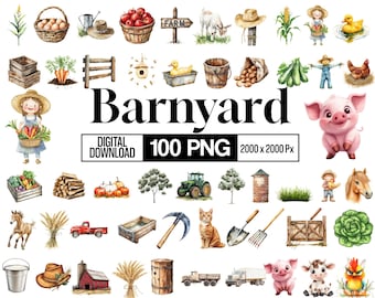 100 Barmyard Clipart Png Bundle, Cute Farm Clipart, Kids Party Png, Horse Pig Cow Baby Animals Png, Transparent Png , Digital Download