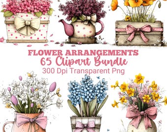 Whimsical Spring Flowers Clipart, Pink Floral Png Bundle, Daisy Clipart, Watercolor Botanical Graphics, Feminine Flower, Sublimation Design
