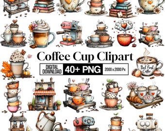 40+ Coffee Lover Clipart Bundle, Cute Coffee PNG, Coffee Cup Illustrations, Cozy Cafe Clipart, Caffeine Lover Png,  Digital Download