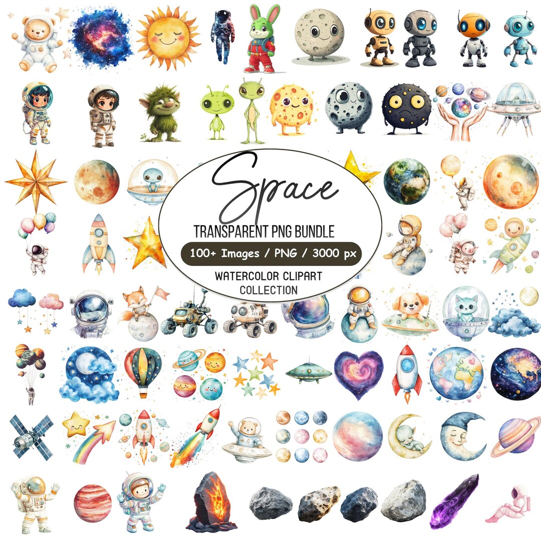100+ Watercolor Space Clipart Bundle, Cute Astronaut Png, Rocket and ...