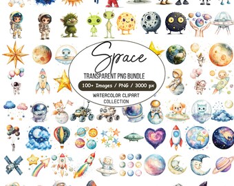 100+ Watercolor Space Clipart Bundle, Cute Astronaut Png,  Rocket and Galaxy PNG for Birthday, Outer Space Png, Planet Png, Digital Download