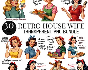 Retro Housewife Clipart Bundle,  Mid Century Modern Housewife Png,  Vintage Illustrations,  Mom Life Sublimation, Digital Download