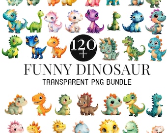 120+ Funny Dinosaur Clipart Bundle, Watercolor Dino Png bundle, Cute Dinosaur Clipart Set, Kids Birthday Clipart, digital Download