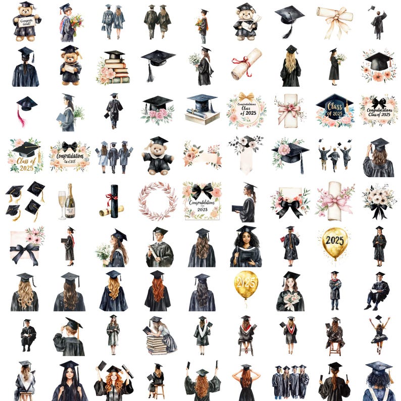 Graduation Clipart PNG Bundle , Graduation Cap Diploma Illustration ...