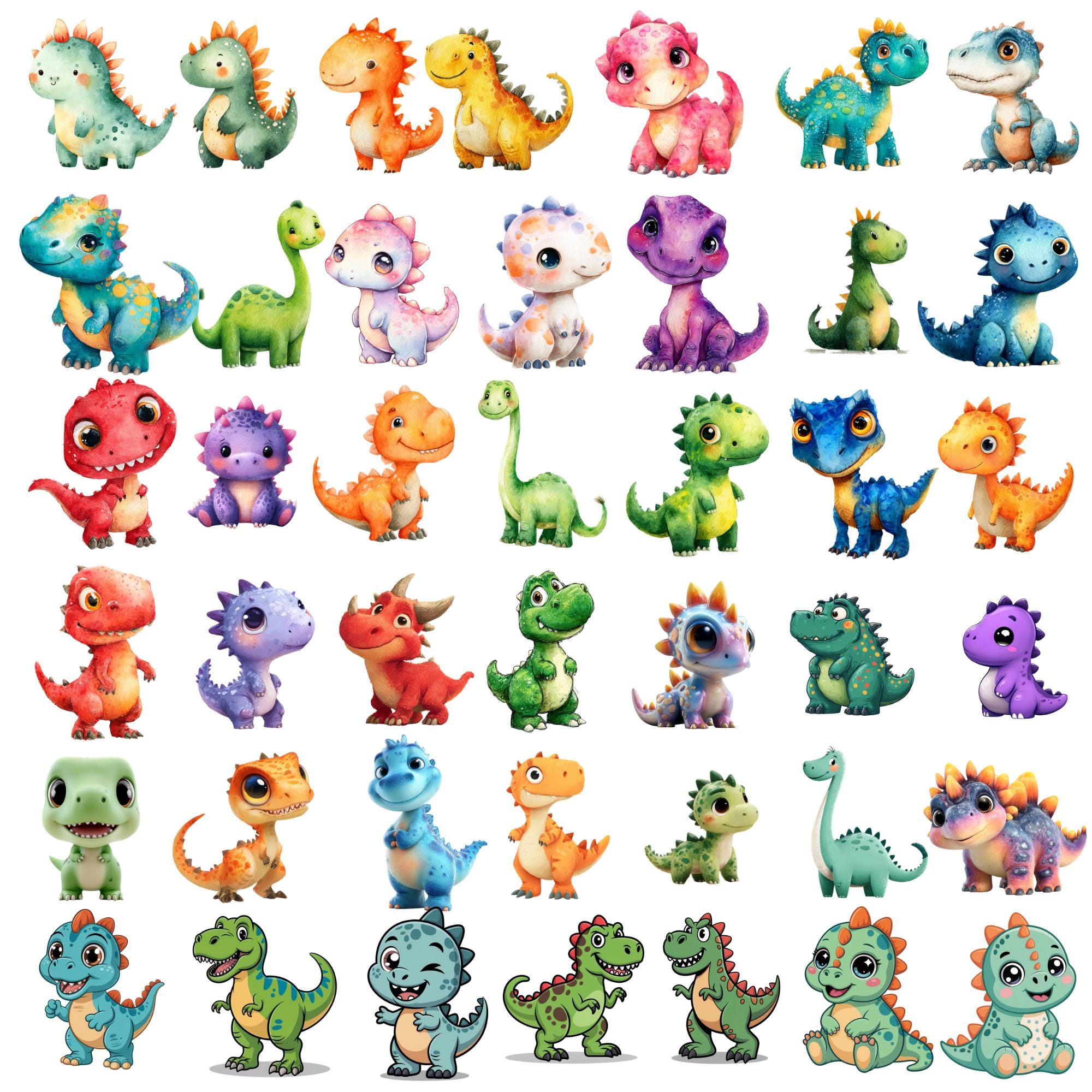 120+ Funny Dinosaur Clipart Bundle, Watercolor Dino Png Bundle, Cute ...