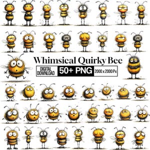 Quirky Bee PNG Clipart-paket, direktnedladdning