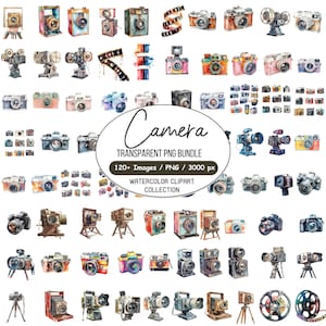 Pacchetto di oltre 120 clipart di fotocamere in formato PNG, clipart di fotocamere vintage, illustrazioni di fotocamere retrò, PNG per fotografi, PNG di fotocamere digitali, download digitale