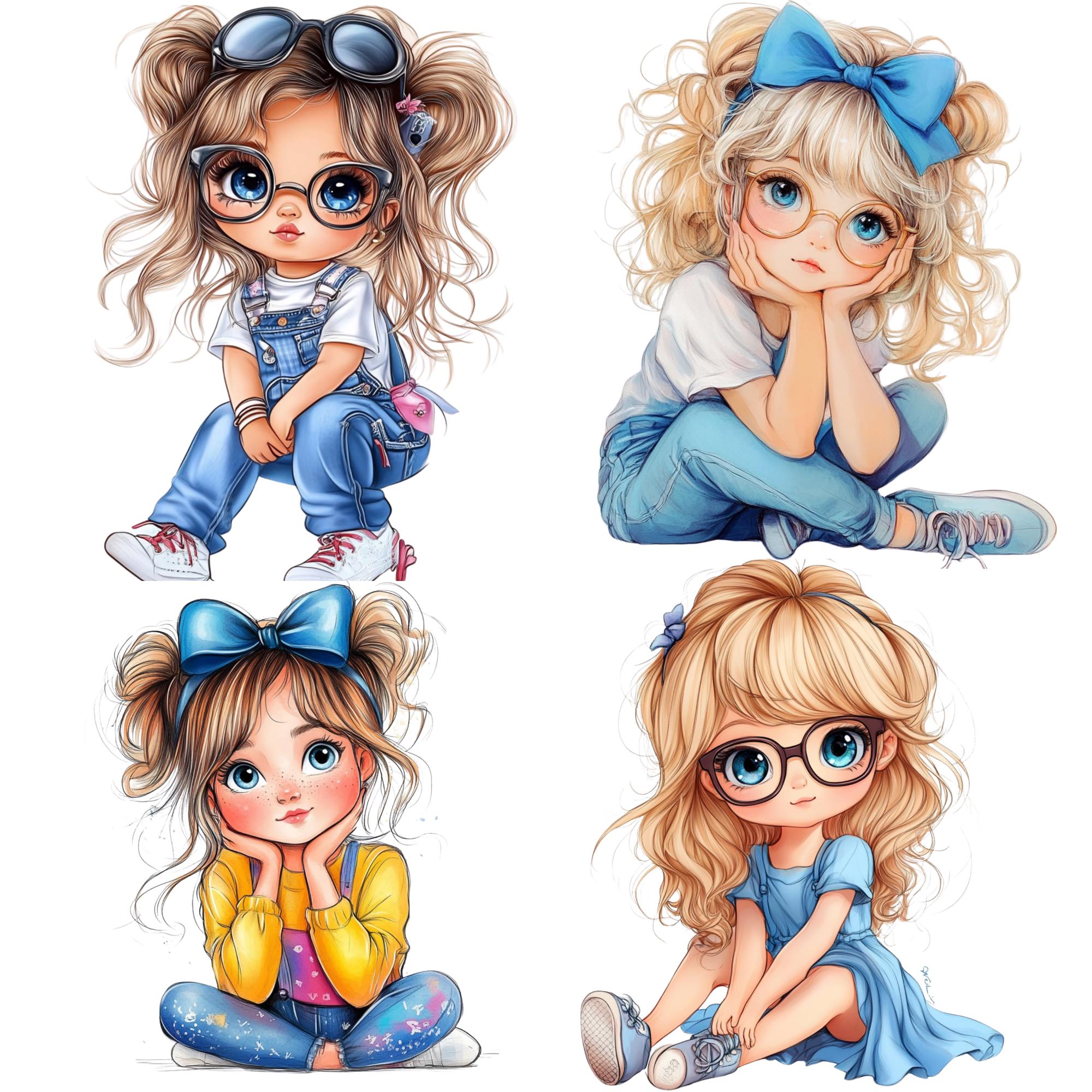90+ Quirky Cute Little Girl Clipart Bundle, Whimsical Illustration Png ...
