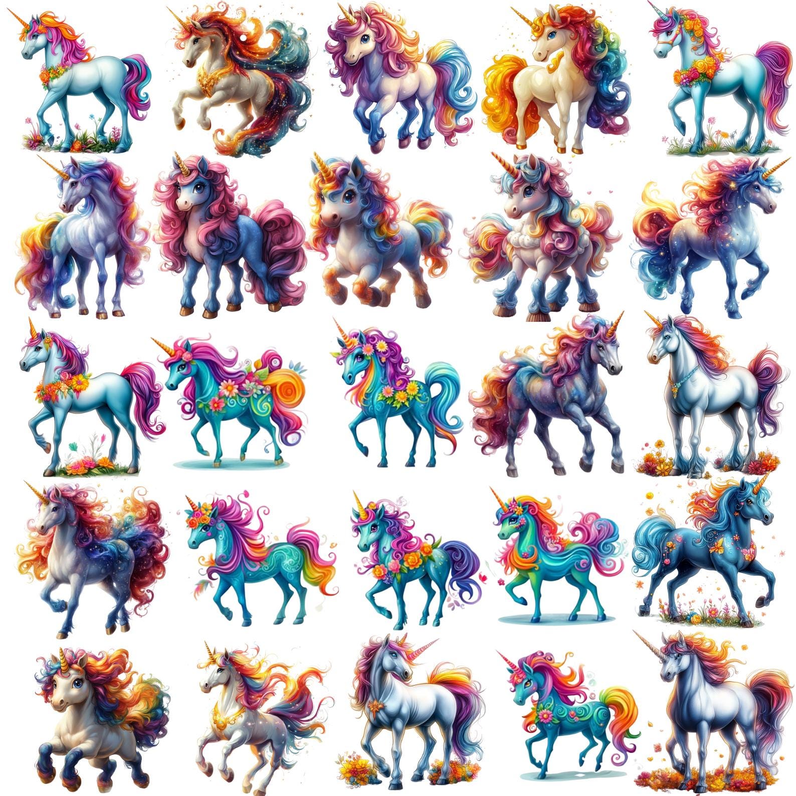 70+ Rainbow Unicorns Clipart Bundle, Watercolor Baby Unicorn Collection ...