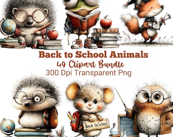 45+ Back to School Animals Clipart Bundle, Cute School Animal PNG, Kids Classroom Illustration, First Day School Design, Digital Download