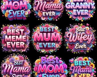 40 Happy Mother's Day PNG Clipart Bundle,Best Auntie Ever PNG, Mother's Day Quotes Graphics, Greeting Card Elements, Digital Download