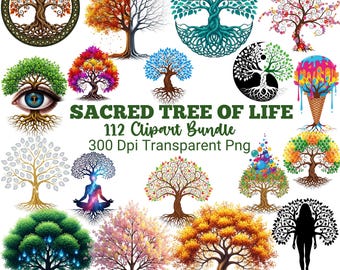 110+ Heiliger Baum des Lebens Clipart-Bundle, spirituelles botanisches PNG, mystisches Naturdesign, Boho Celestial Grafiken, digitaler Download