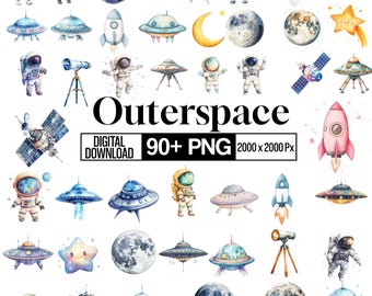 90+ Outerspace Cliparts Png Bundle, Galaxy Planets PNG, Baby Boy Nursery Decor, Outer Space Png, Solar System Planets, Digital Download