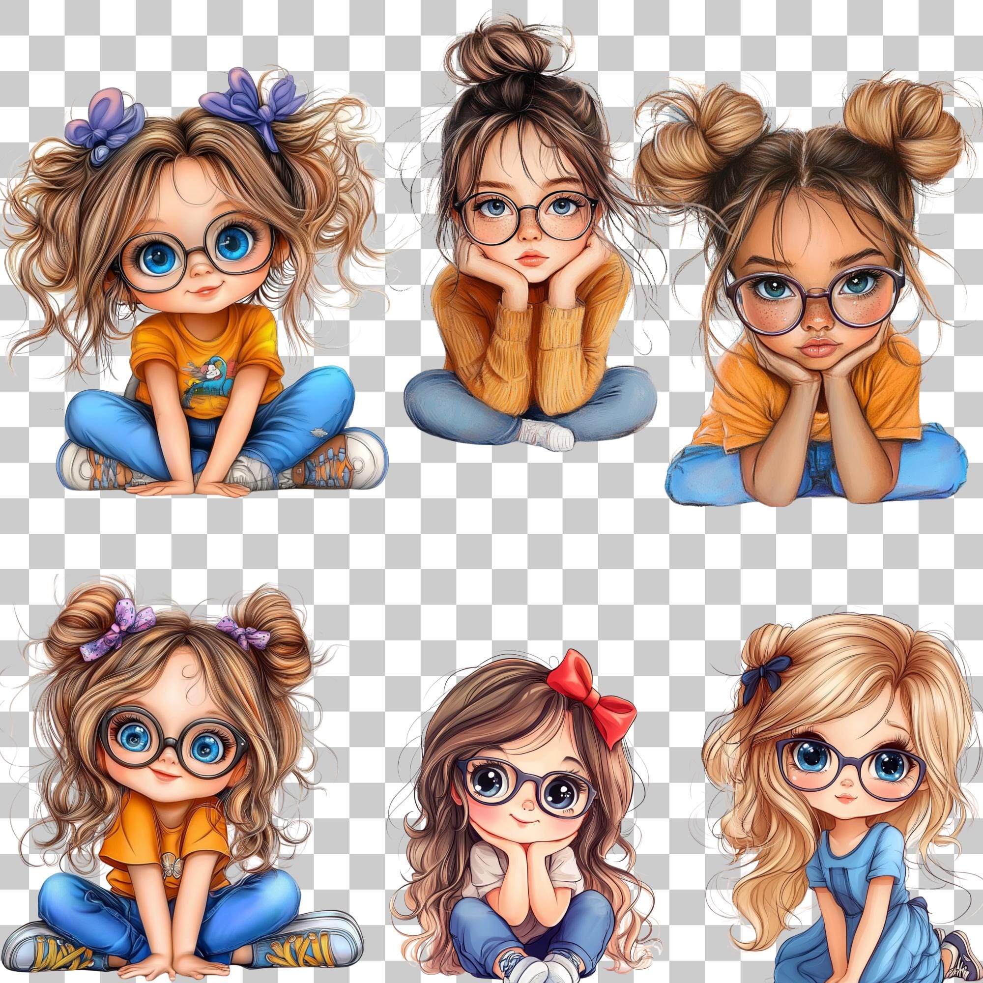 90+ Quirky Cute Little Girl Clipart Bundle, Whimsical Illustration Png ...