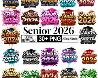 Senior 2026 Clipart Bundle PNG, Class of 2026 Graduation Graphics, Senior Year School Elements, Graduation Cap Diploma Art, Digital Download