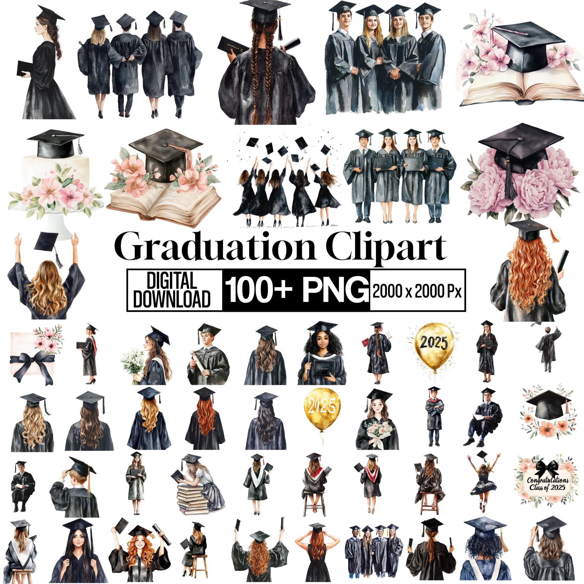 Graduation Clipart PNG Bundle , Graduation Cap Diploma Illustration ...