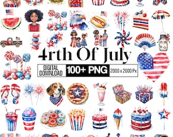100+ 4th of July Clipart PNG Bundle, USA Independence Day Graphics, Patriotic Stars Fireworks Elements, Transparent Pngs, Digital Download