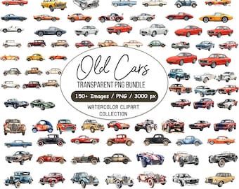 150+ Old Cars Clipart Png Bundle, Retro Car Sublimation Design, Watercolor Cars Design, Kid Birthday Toy, Vintage Car Art,  Digital Download