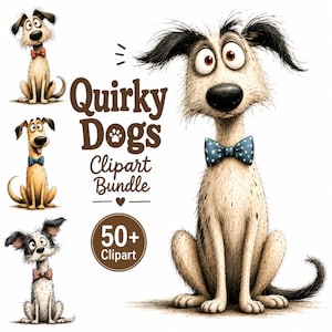 50+ Quirky Dog Clipart Bundle, Funny Puppy PNG Set, Cute Cartoon Dog Illustration, Whimsical Pet Graphics, Kids Animal Art, Digital Download