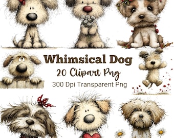 Whimsical Dogs Clipart PNG Bundle, Watercolor Puppy, Spring Floral Dogs, Cute Fluffy Puppies, Vintage Dog, Nursery Decor, Sublimation
