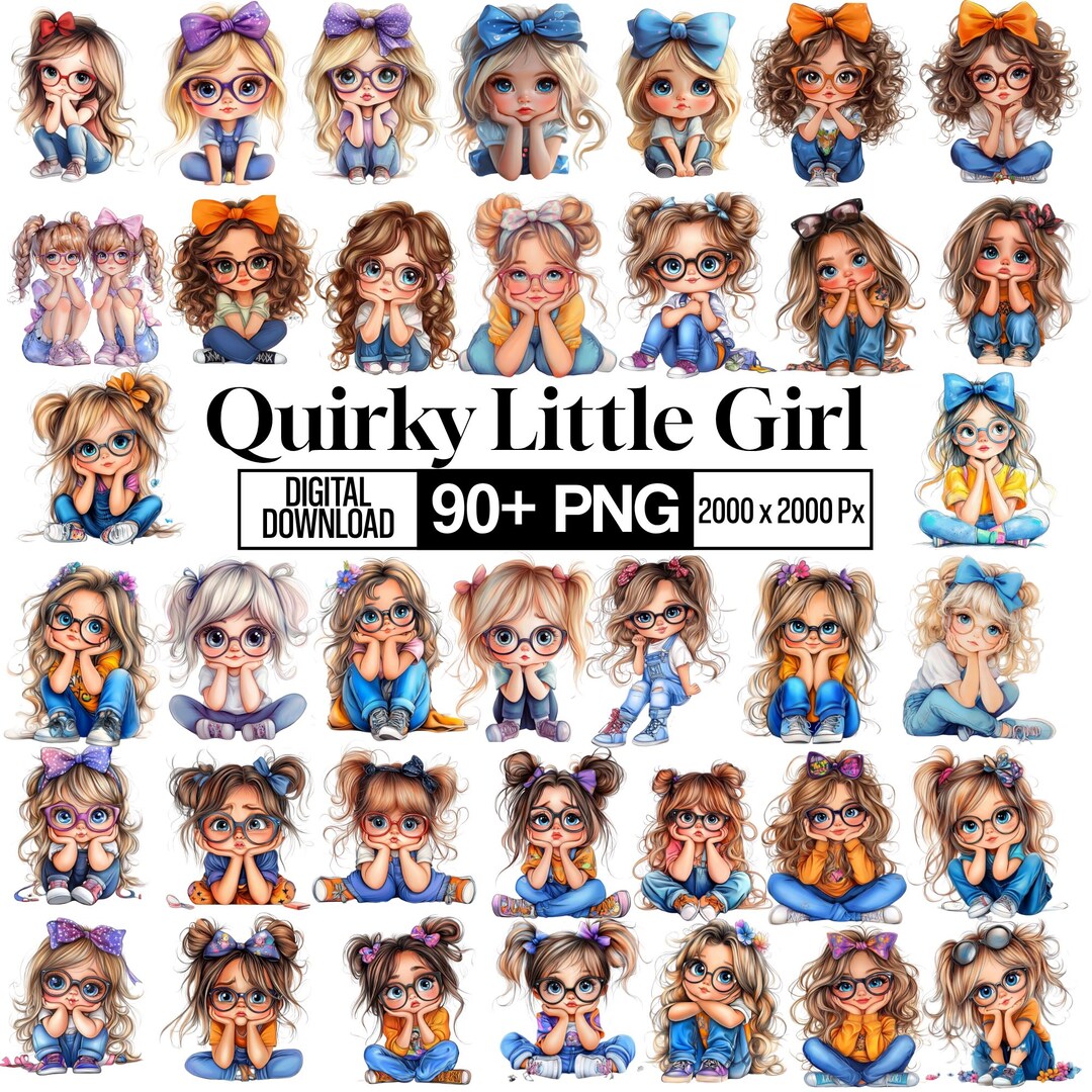 90+ Quirky Cute Little Girl Clipart Bundle, Whimsical Illustration Png ...