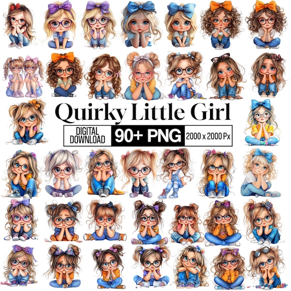 Paquete de más de 90 imágenes prediseñadas de niñas pequeñas, divertidas y originales, ilustraciones PNG, imágenes prediseñadas de niñas graciosas, imágenes de niñas en acuarela, descarga digital.