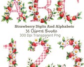 Strawberry Alphabet and Numbers Clipart, Cute Strawberry Digits PNG, Kids Learning Letters Numbers, Educational Fruit Set, Digital Download