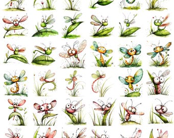 Dragonfly PNG Clipart Bundle, Watercolor Insect, Whimsical Fairy Garden Graphics, Elegant Dragonfly, Nursery Decor, Sublimation Png