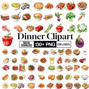 130+ Dinner Clipart Png Bundle, Vegetables Png, Printable Food Images, Food Menu Illustrations, Watercolor Pngs, Meal Png, Digital Download