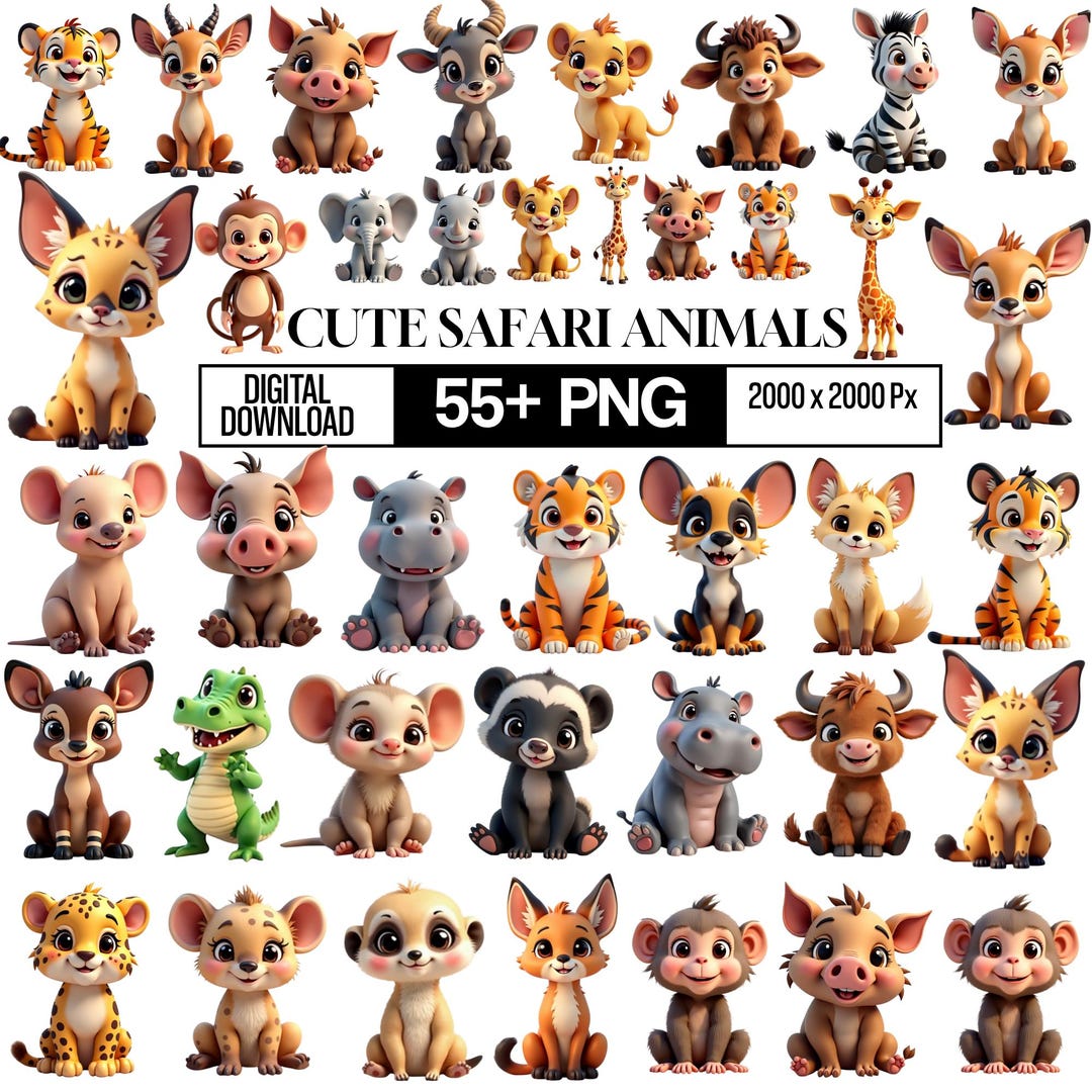Safari Baby Animals Bundle, Cute Animal Clipart, Watercolor Cute Animal ...