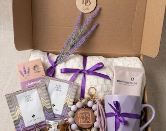 Cofanetto regalo per la festa della mamma, set regalo per la cura di sé alla lavanda, cofanetto spa per il relax, regalo per gli amanti del tè, cesto regalo per la mamma, confezione regalo viola