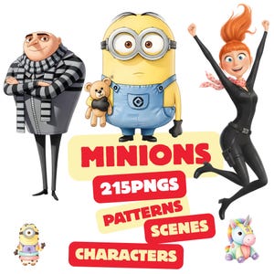 Minions akvarell clipart-paket | Söta Minion-figurer PNG, barnkalasgrafik och digitala mönster