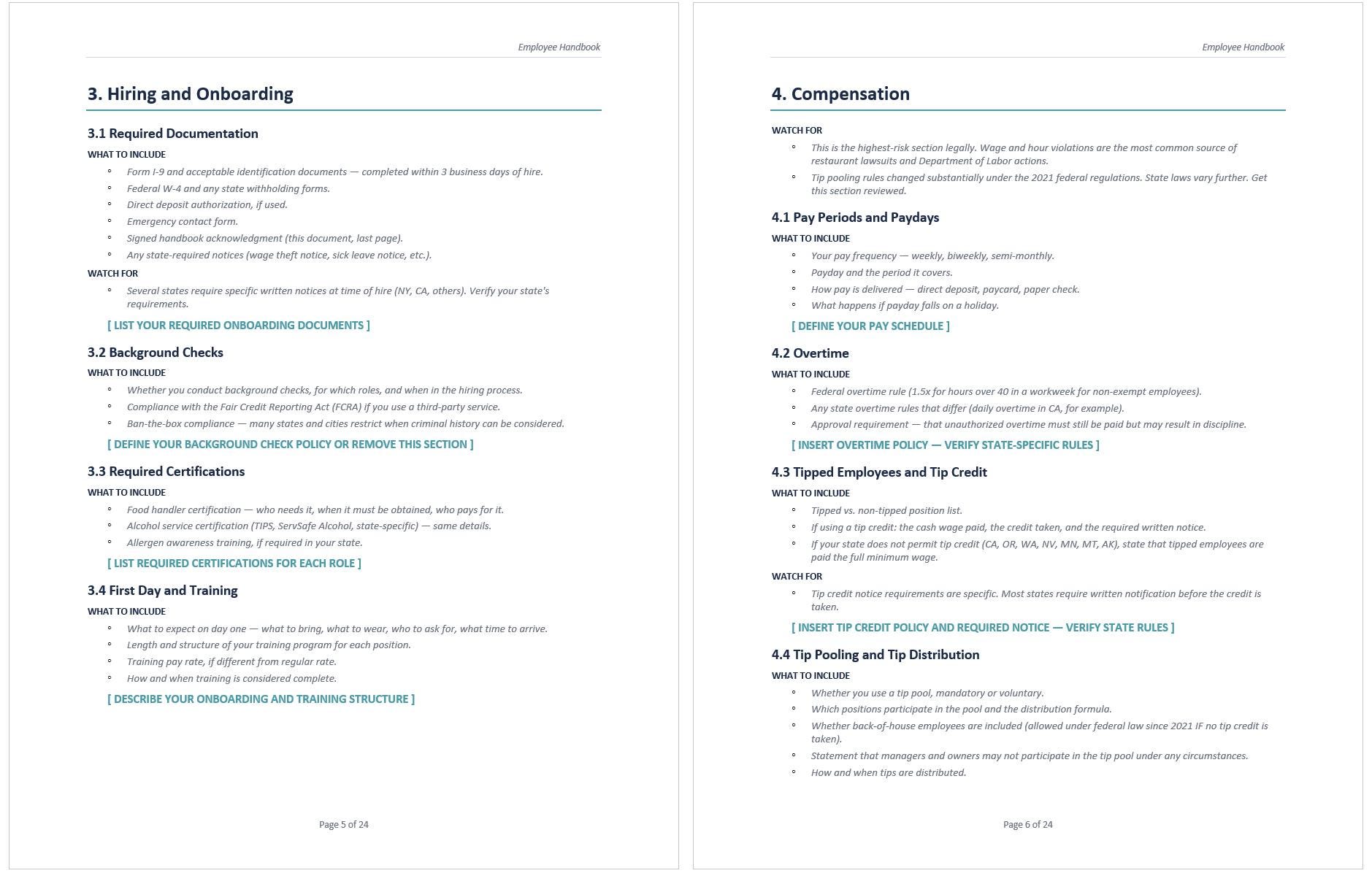 SHS Templates - Restaurant Employee Handbook Framework - Etsy