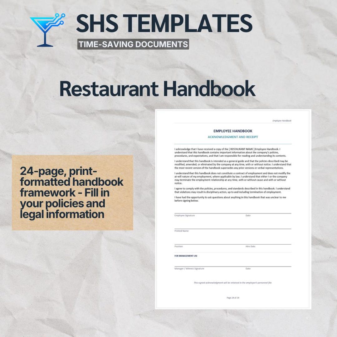 SHS Templates - Restaurant Employee Handbook Framework - Etsy