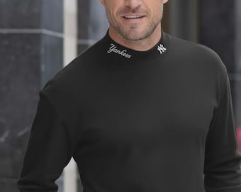 Vintage NY interlock 100% cotton Mock Neck for men neck Embellished Preppy Turtleneck