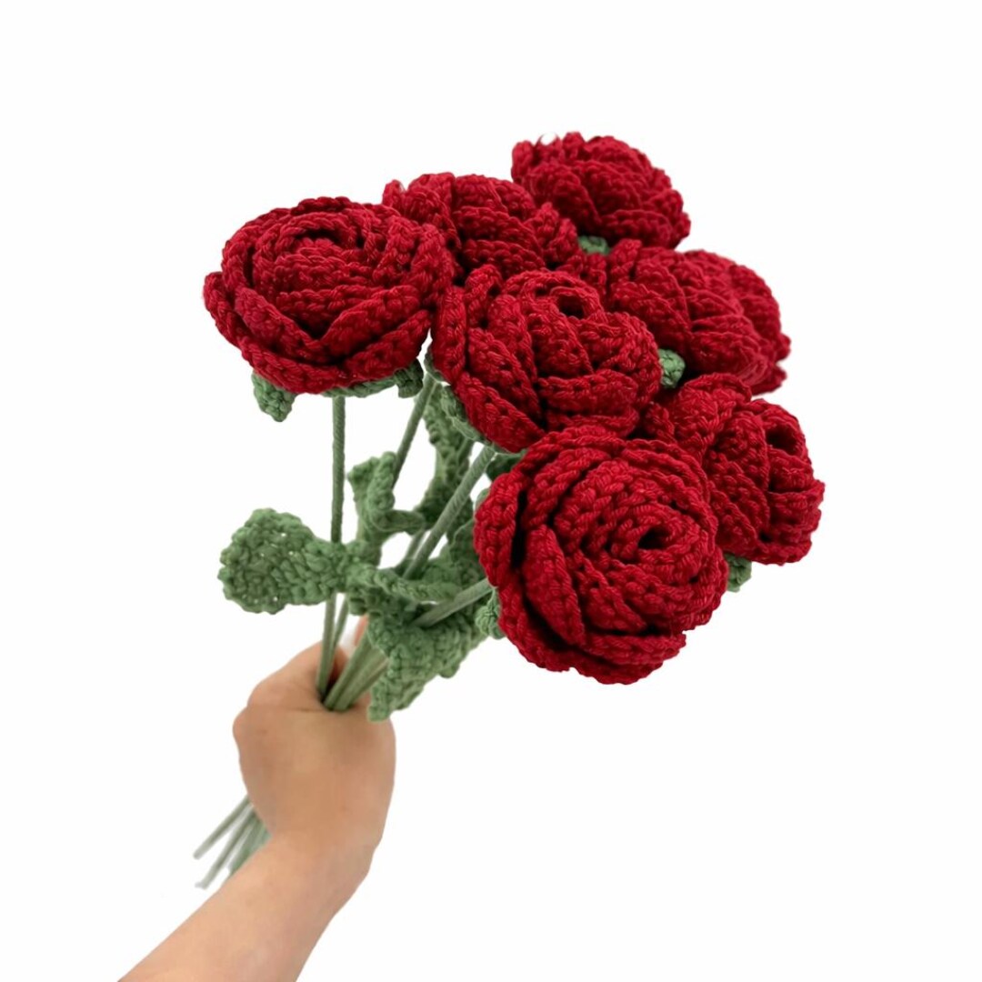 Handmade Crochet Red Roses Bouquet, Knitted Wool Artificial Flowers ...