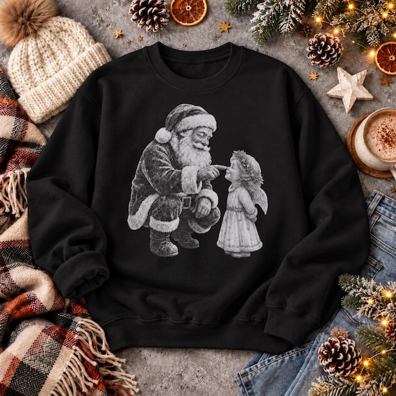 Weihnachts-Sweatshirt Weihnachtsmann & Christkindl, Vintage Weihnachtspullover Unisex, Santa Boop Motiv, Weihnachtsgeschenk, Adventskalender