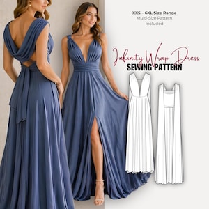 Infinity Wrap Dress Pattern PDF | Convertible Bridesmaid Dress | Multi-Way Stretchy Jersey Sewing Pattern | Instant Download Boho Wedding