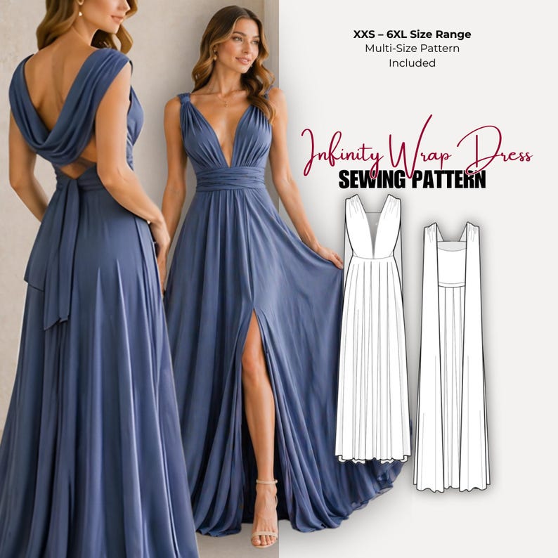 Infinity Wrap Dress Pattern PDF | Convertible Bridesmaid Dress | Multi ...