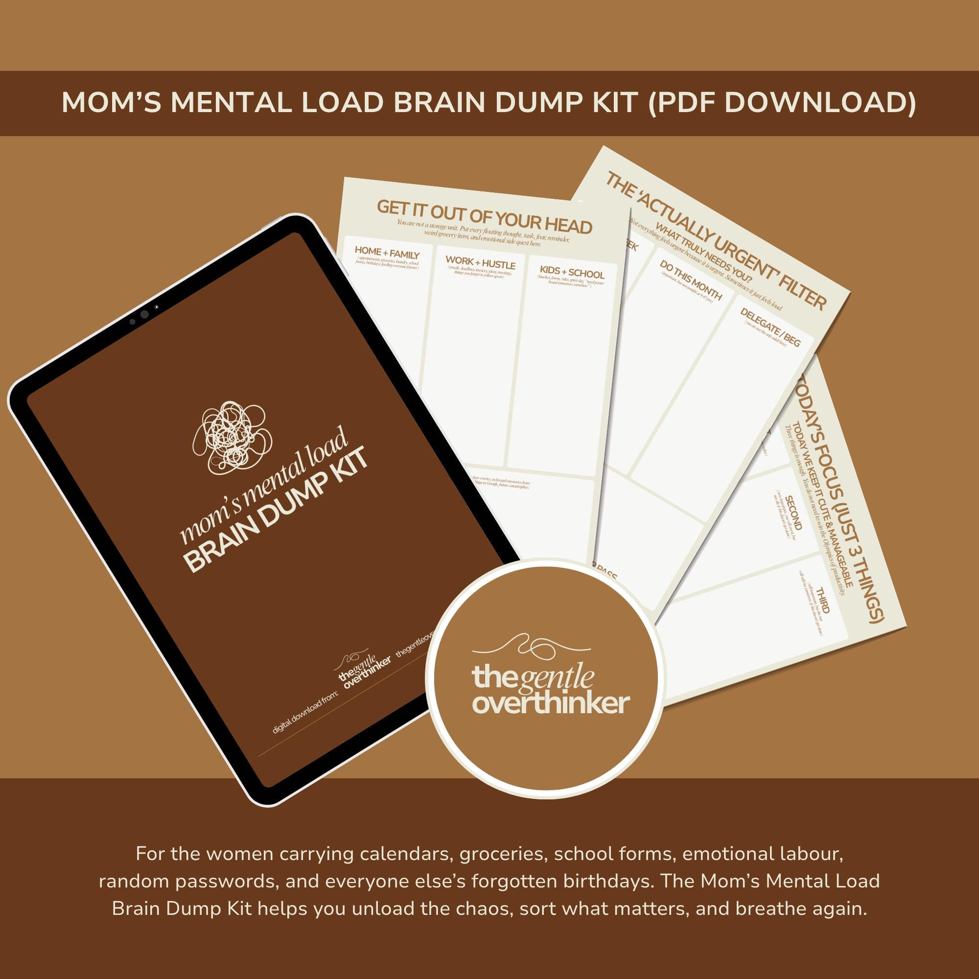 Mom's Mental Load Brain Dump Kit | Printable Worksheet Planner | PDF ...