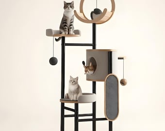 66-Inch Cat Tree with Scratching Post & Hammock, Multi-Level Cat Tower for Large Cats, Token Storage Accessories, Holiday Gift