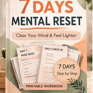 7 Day Mental Reset Workbook | Clear Mind, Reduce Overthinking (Digital Download)