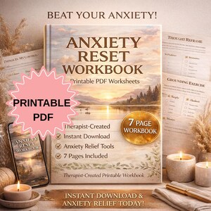 Anxiety Relief Worksheets, CBT Tool Kit, Mental Health Journal, Mindfulness Exercises, Digital Download