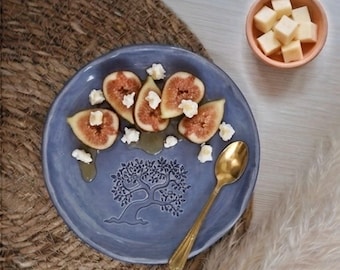 Handmade Ceramic Tapas Plates, Tree of Life Design, Mediterranean Appetizer Dessert Dishes