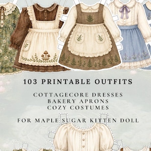 Printable Cat Paper Doll Kit, Cottagecore Bakery Busy Book PDF, Pretend Play Activity for Kids, Junk Journal Fussy Cuts, Animal Dress Up