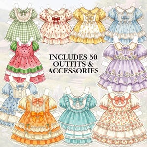 Cat Paper Doll Fruit Market Playset, 3 Printable Cats & 50 Outfits, Cottagecore Dress Up Doll, Kids Pretend Play PDF