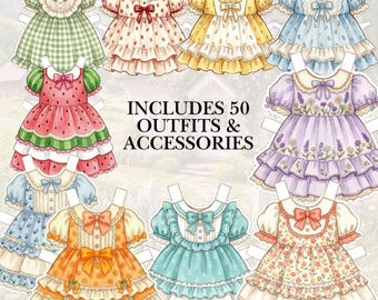 Cat Paper Doll Fruit Market Playset, 3 Printable Cats & 50 Outfits, Cottagecore Dress Up Doll, Kids Pretend Play PDF