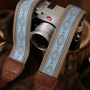 Vintage blå kamerarem, boho DSLR-kamerarem, justerbar vävd halsrem för kamera, spegellös kameratillbehör, fotografpresent