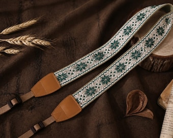 Correa de cámara vintage bordada para cámara DSLR de película, correa de cuello tejida floral bohemia, regalo retro para fotógrafos para ella o para él.